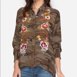 NWT Johnny Was "Esmeralda Bolero" Embroidered Silk Blouse Size L, Camo